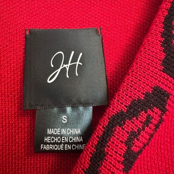 NWT SZ S Jessica Howard 3/4 Sleeve Red w/Black Scroll Sweater Dress - Picture 8 of 11